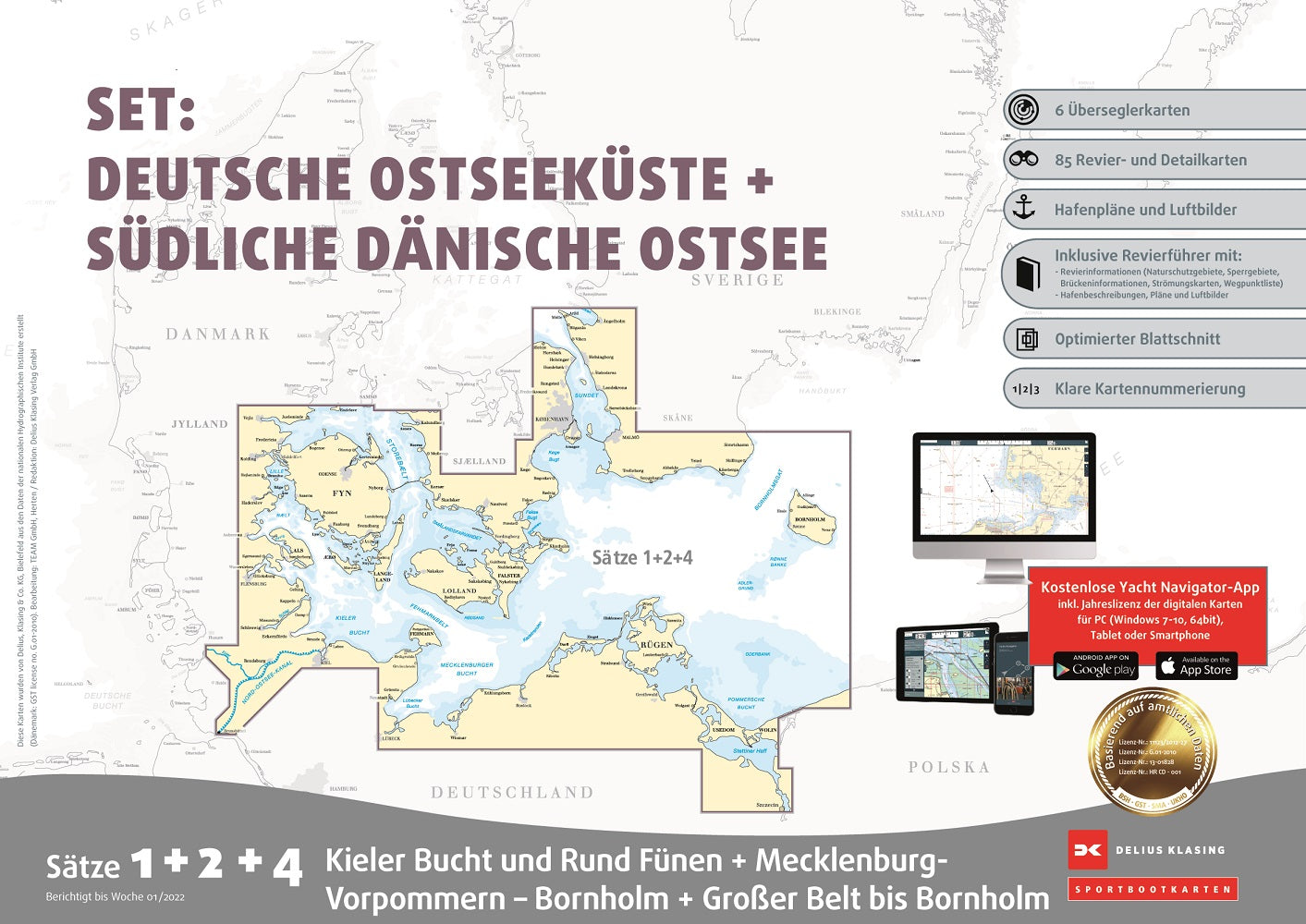 Sportbootkarten Satz 1, 2 und 4 Set: Deutsche Ostseeküste und Südliche Dänische Ostsee (Ausgabe 20