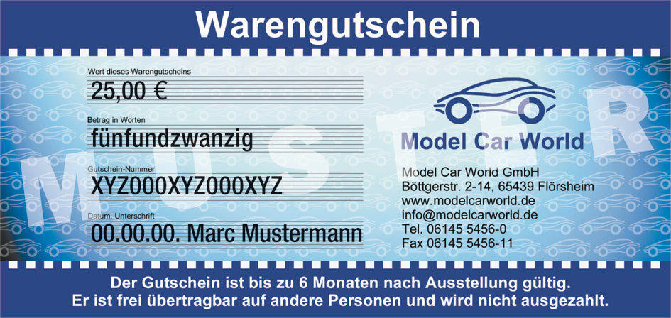 Model Car World Gutschein € 25,-