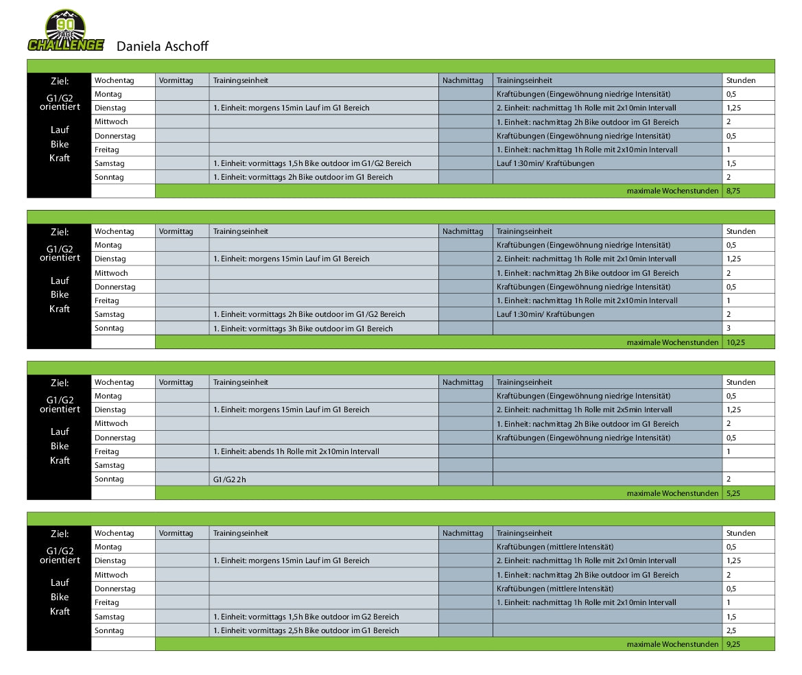 90-Tage-Challenge: Trainingsplan Daniela komplett