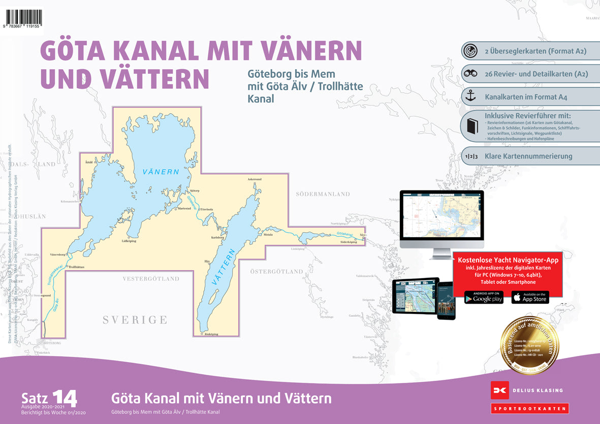 Sportbootkarten Satz 14: Götakanal mit Vänern und Vättern (Ausgabe 2020/2021)