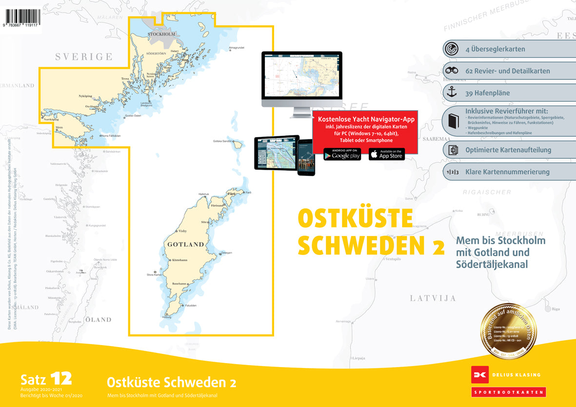 Sportbootkarten Satz 12: Ostküste Schweden 2 (Ausgabe 2020/2021)