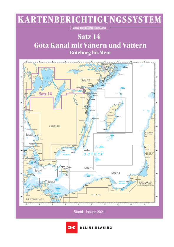 Berichtigung Sportbootkarten Satz 14: Göta Kanal mit Vänern und Vättern (Ausgabe 2021)